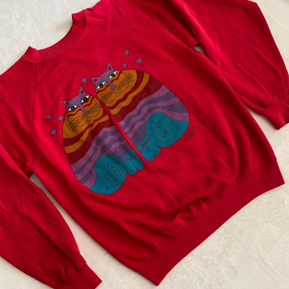 {VTG} Laurel Burch | Hanes 1987 Rainbow Cats Painting Artist Sweatshirt (M) - Picture 2 of 16